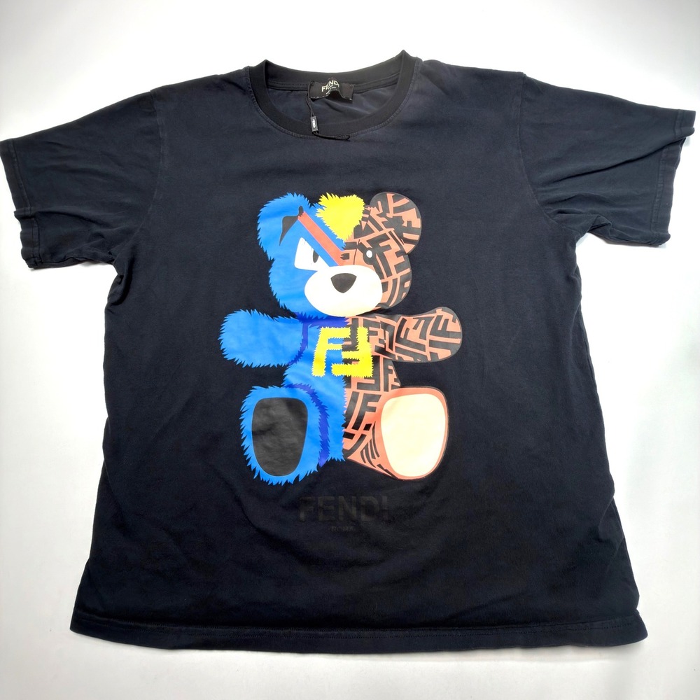 Fendi Monster Teddy Bear Graphic T-Shirt Black Cotton Short Sleeve Men's Small